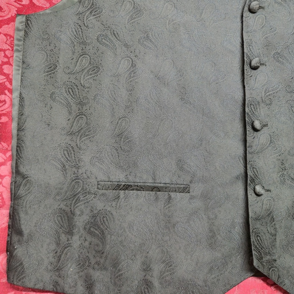 Umo Lorenzo Men's Black Paisley Formal Vest Tuxedo Suit Waistcoat XL - Picture 3 of 13